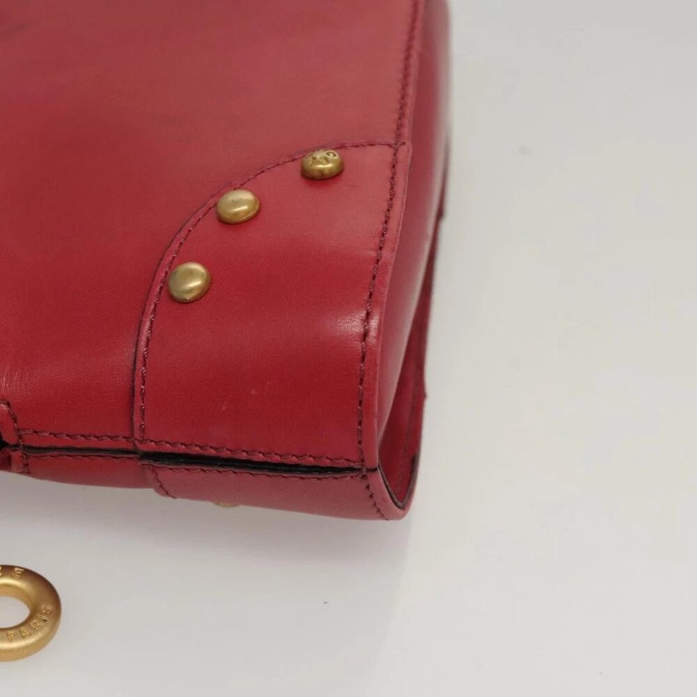 CELINE Chain Shoulder Bag Leather Red Gold Auth 118372 - Picture 10 of 16
